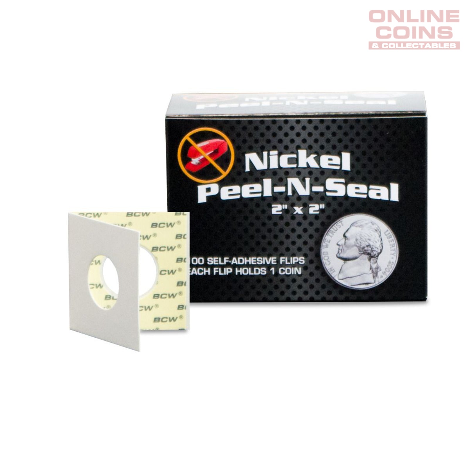 Peel-N-Seal Flips 2x2 - Adhesive - NICKLE - 100 pack (Suitable for Australian $2 Coins)